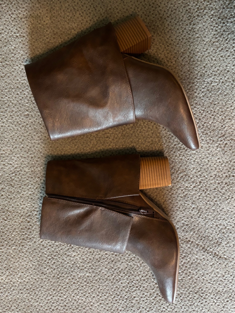 Never Worn!! Sonoma Brown Faux Leather Mid-Calf Ankle Boots with Stacked Heel